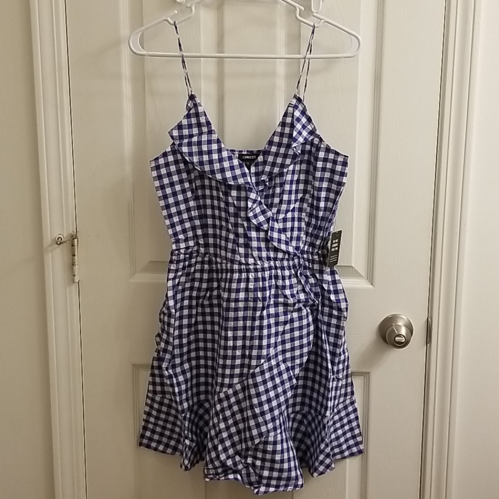 Express blue and white plaid tank dress